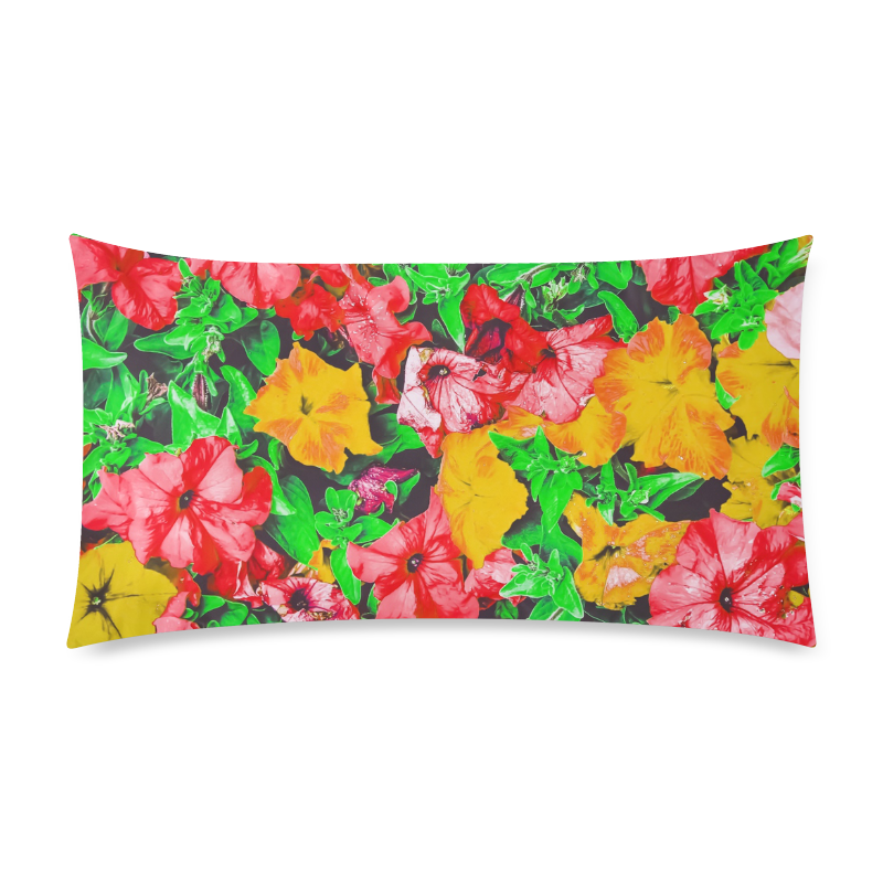 closeup flower abstract background in pink red yellow with green leaves Custom Rectangle Pillow Case 20"x36" (one side)