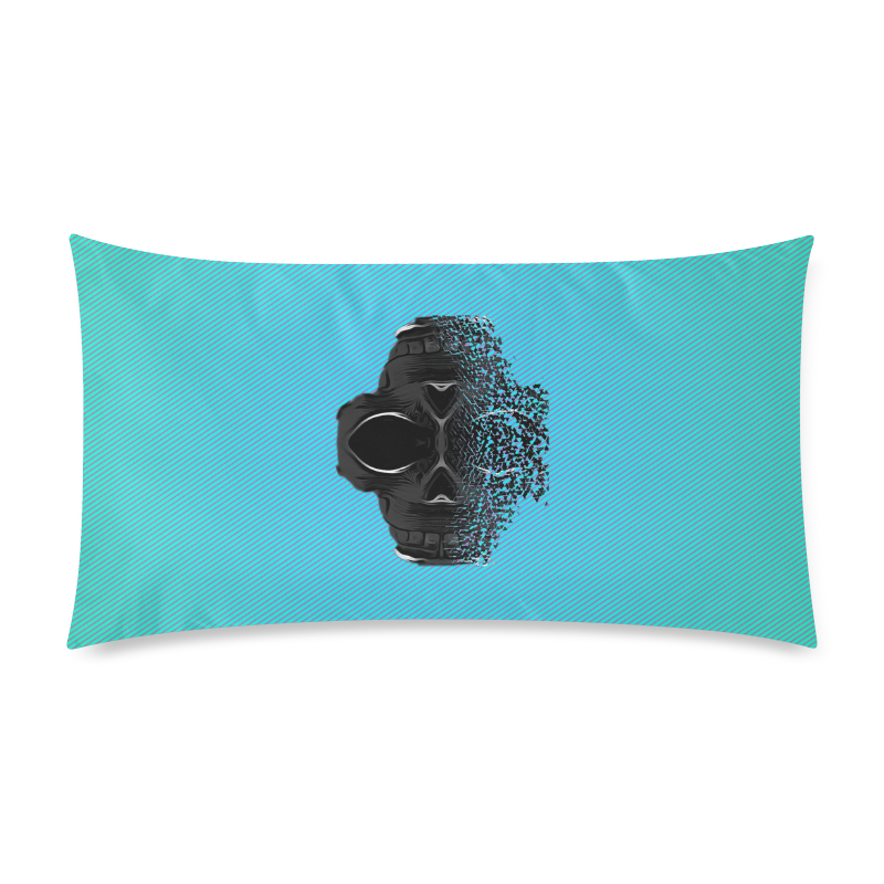 fractal black skull portrait with blue abstract background Custom Rectangle Pillow Case 20"x36" (one side)