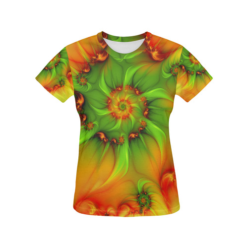 Hot Summer Green Orange Abstract Colorful Fractal All Over Print T-Shirt for Women (USA Size) (Model T40)