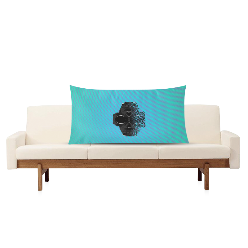 fractal black skull portrait with blue abstract background Rectangle Pillow Case 20"x36"(Twin Sides)