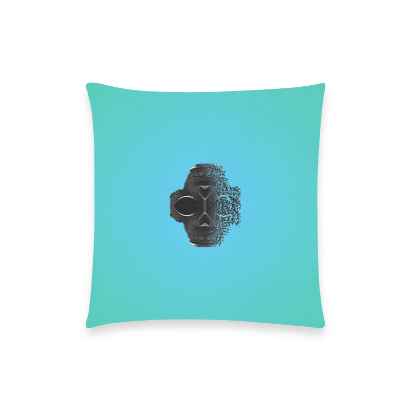 fractal black skull portrait with blue abstract background Custom  Pillow Case 18"x18" (one side) No Zipper