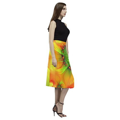Hot Summer Green Orange Abstract Colorful Fractal Aoede Crepe Skirt (Model D16)