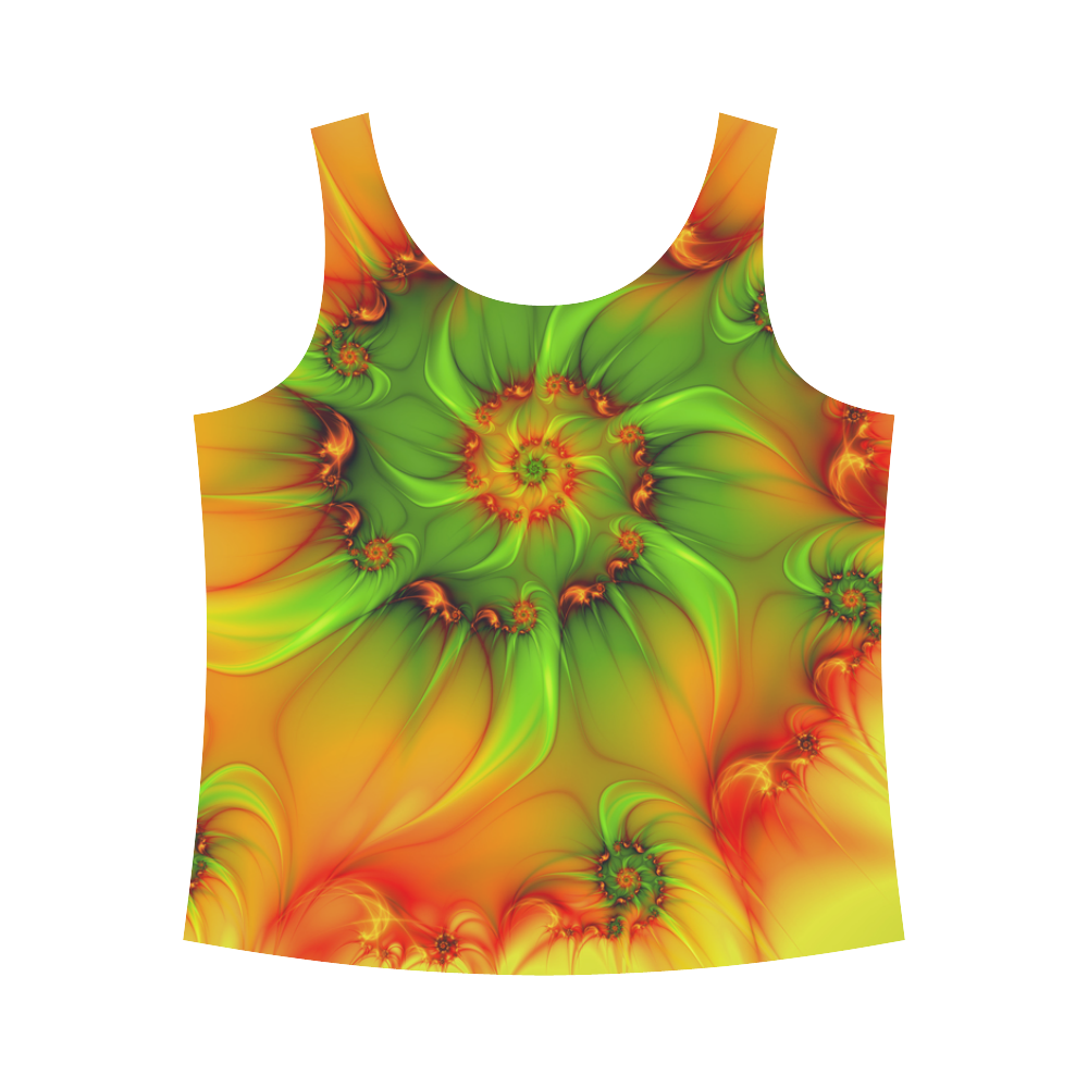 Hot Summer Green Orange Abstract Colorful Fractal All Over Print Tank Top for Women (Model T43)