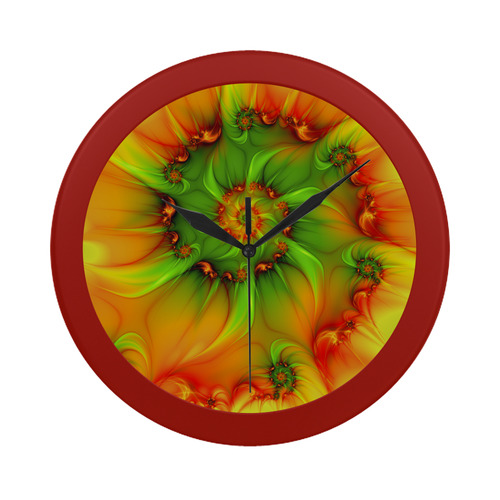 Hot Summer Green Orange Abstract Colorful Fractal Circular Plastic Wall clock