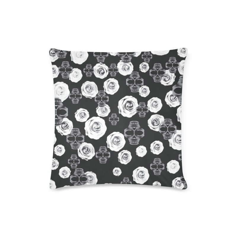 vintage skull and rose abstract pattern in black and white Custom Zippered Pillow Case 16"x16" (one side)