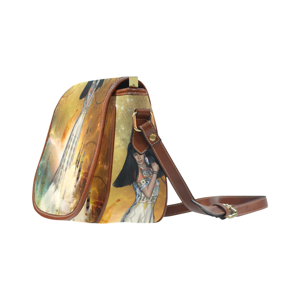 Wonderful indian with dreamcatcher Saddle Bag/Small (Model 1649) Full Customization