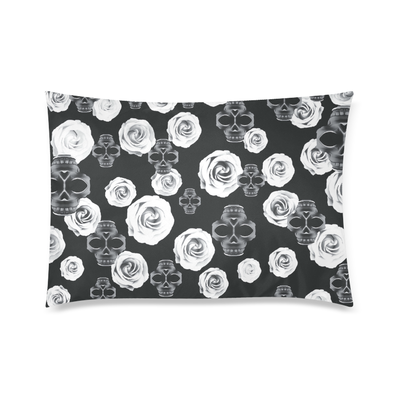 vintage skull and rose abstract pattern in black and white Custom Zippered Pillow Case 20"x30" (one side)