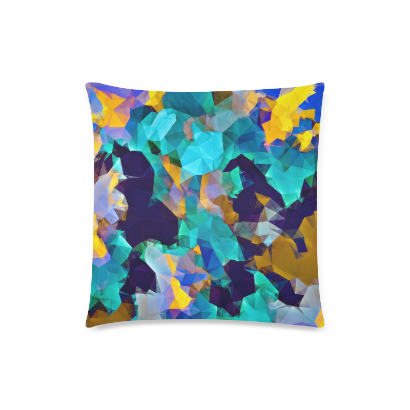 psychedelic geometric polygon abstract pattern in green blue brown yellow Custom Zippered Pillow Case 18"x18" (one side)