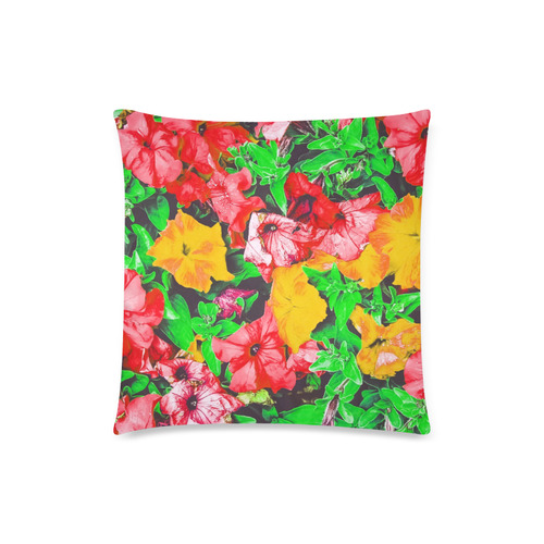 closeup flower abstract background in pink red yellow with green leaves Custom Zippered Pillow Case 18"x18"(Twin Sides)