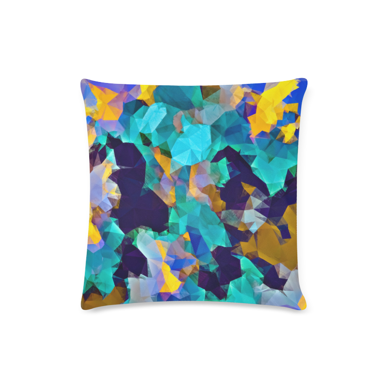 psychedelic geometric polygon abstract pattern in green blue brown yellow Custom Zippered Pillow Case 16"x16" (one side)