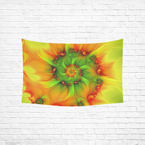Hot Summer Green Orange Abstract Colorful Fractal Cotton Linen Wall Tapestry 60"x 40"