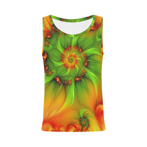 Hot Summer Green Orange Abstract Colorful Fractal All Over Print Tank Top for Women (Model T43)
