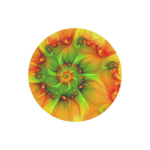 Hot Summer Green Orange Abstract Colorful Fractal Round Mousepad