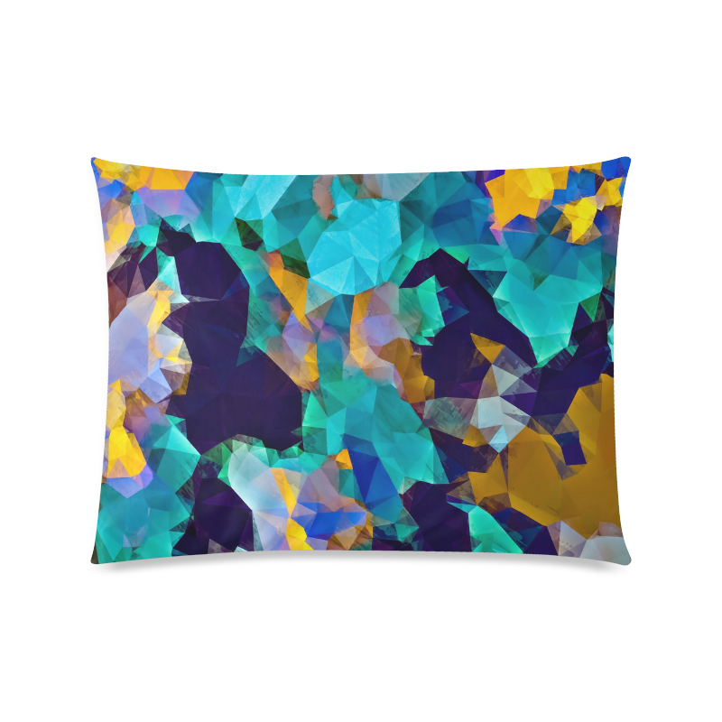psychedelic geometric polygon abstract pattern in green blue brown yellow Custom Picture Pillow Case 20"x26" (one side)