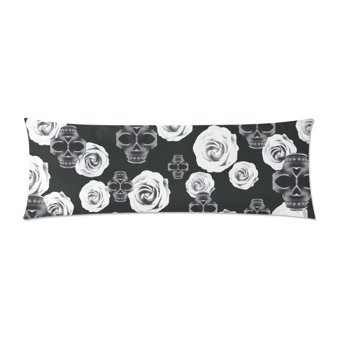 vintage skull and rose abstract pattern in black and white Custom Zippered Pillow Case 21"x60"(Two Sides)