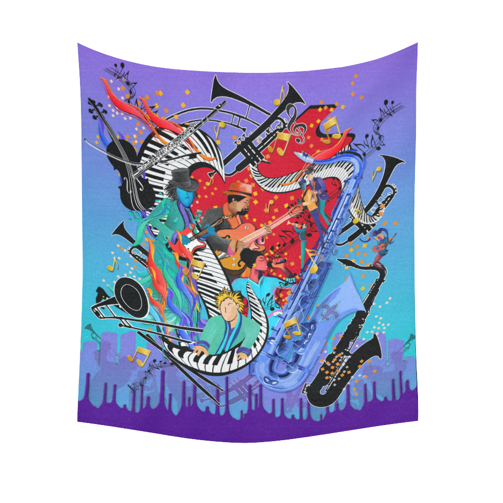 Cool Jazzy Blues Music Tapestry by Juleez Cotton Linen Wall Tapestry 51"x 60"