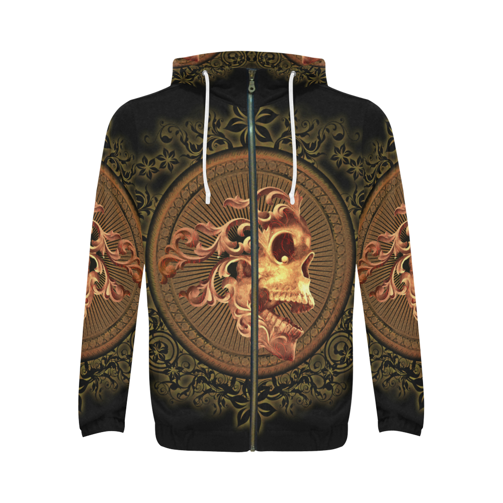 Amazing skull with floral elements All Over Print Full Zip Hoodie for Men (Model H14)