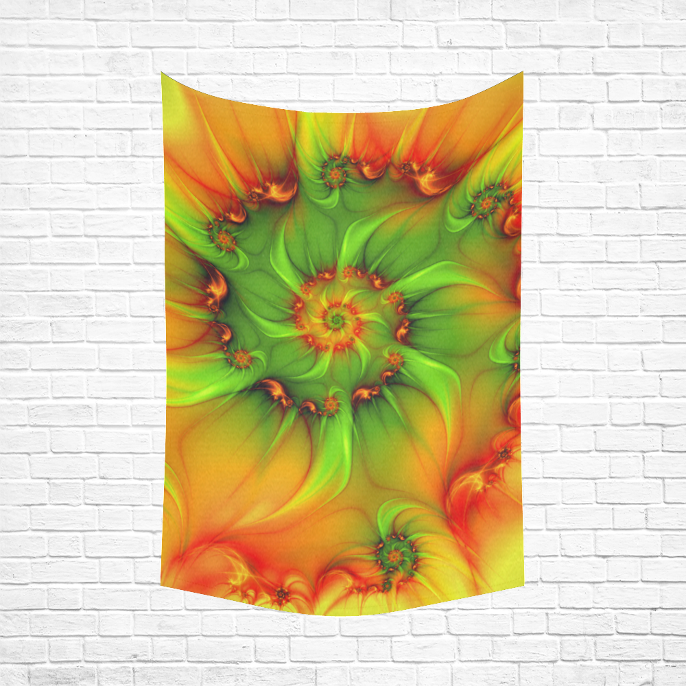 Hot Summer Green Orange Abstract Colorful Fractal Cotton Linen Wall Tapestry 60"x 90"