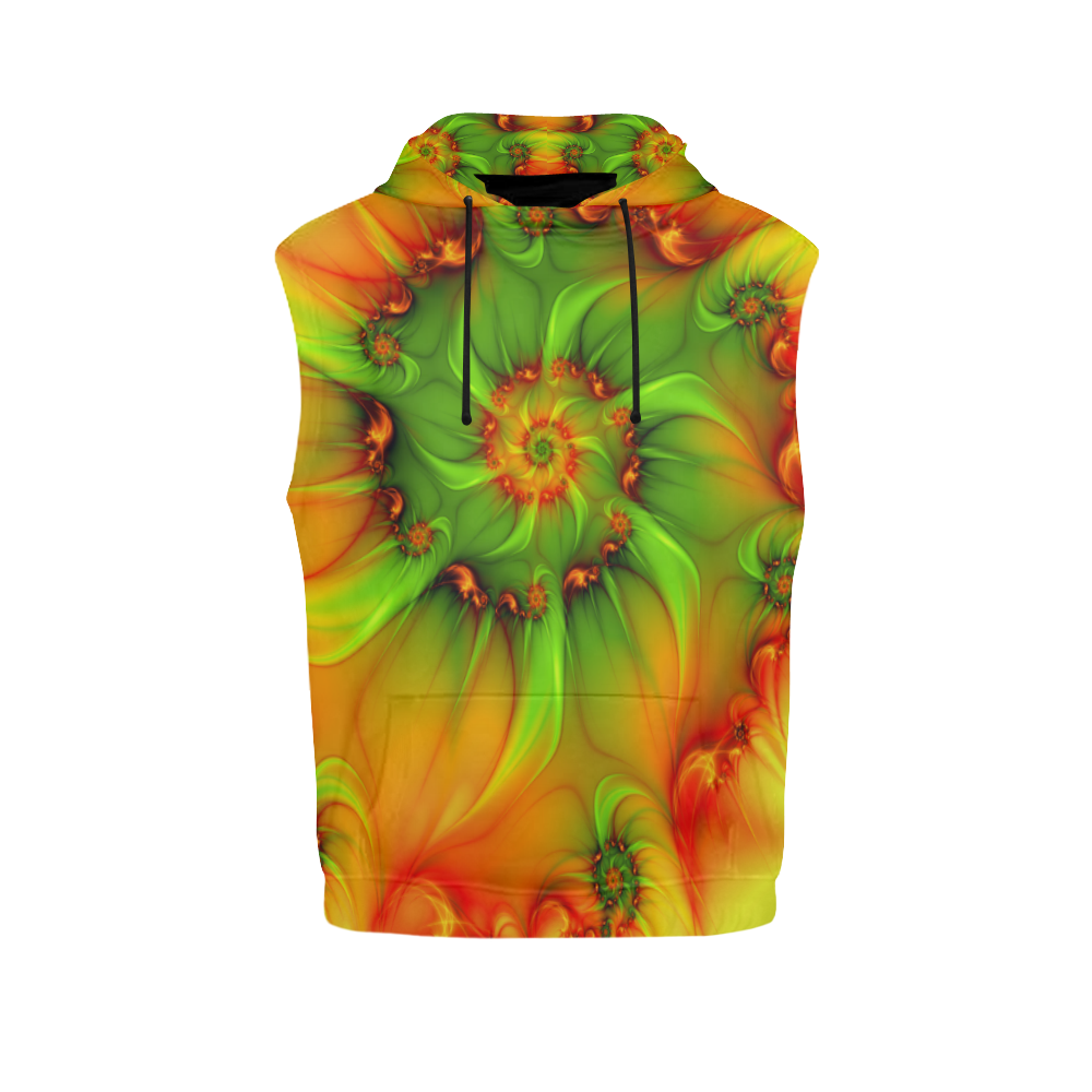 Hot Summer Green Orange Abstract Colorful Fractal All Over Print Sleeveless Hoodie for Men (Model H15)
