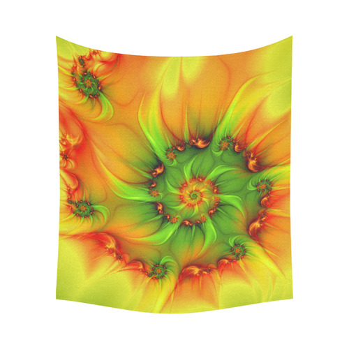 Hot Summer Green Orange Abstract Colorful Fractal Cotton Linen Wall Tapestry 60"x 51"
