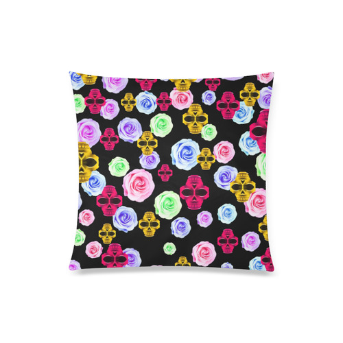 skull portrait in pink and yellow with colorful rose and black background Custom Zippered Pillow Case 20"x20"(Twin Sides)