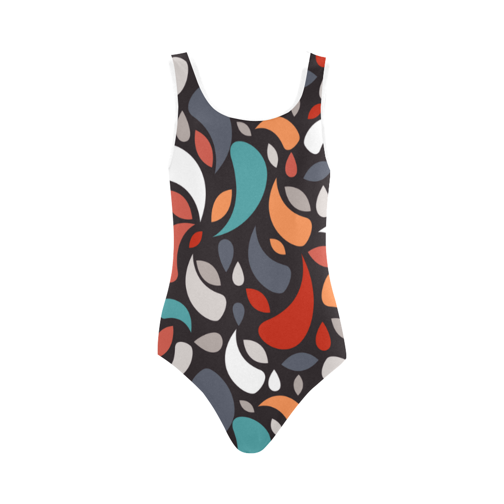 Colorful Leaves And Geometric Shapes Vest One Piece Swimsuit (Model S04)