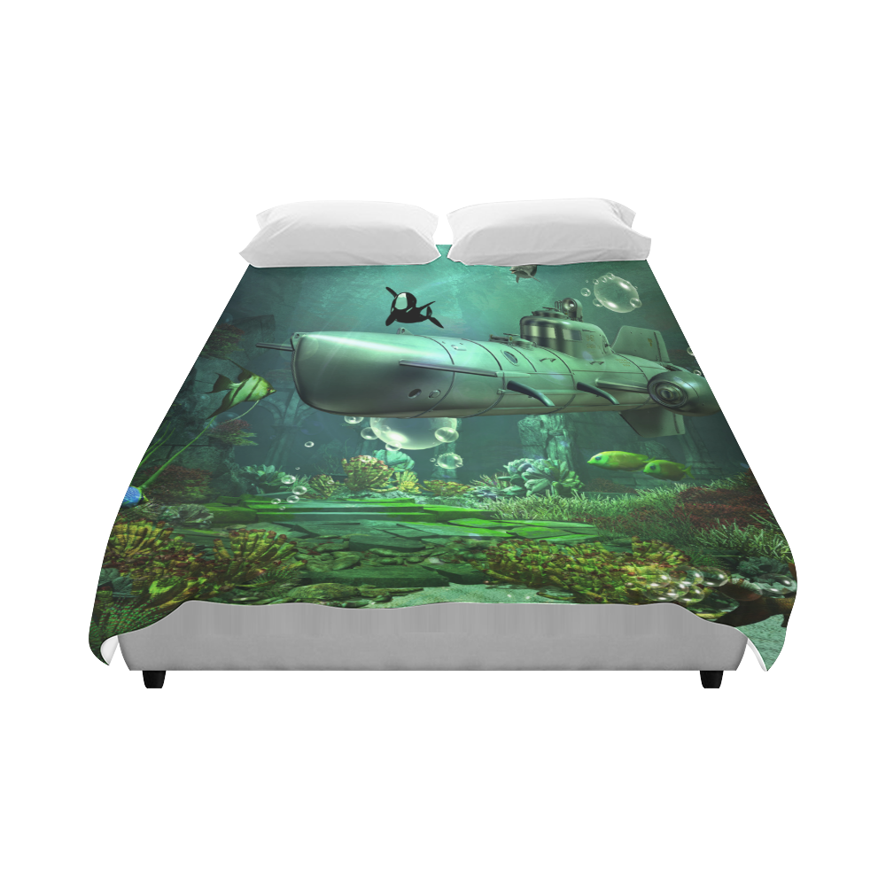 Awesome submarine with orca Duvet Cover 86"x70" ( All-over-print)