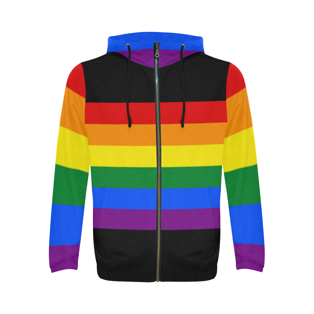 Gay Pride Rainbow Flag Stripes All Over Print Full Zip Hoodie for Men (Model H14)