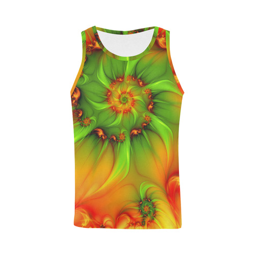 Hot Summer Green Orange Abstract Colorful Fractal All Over Print Tank Top for Men (Model T43)