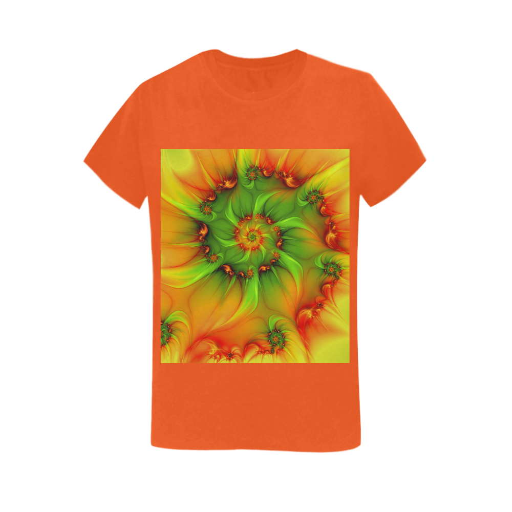 Hot Summer Green Orange Abstract Colorful Fractal Women's T-Shirt in USA Size (Two Sides Printing)
