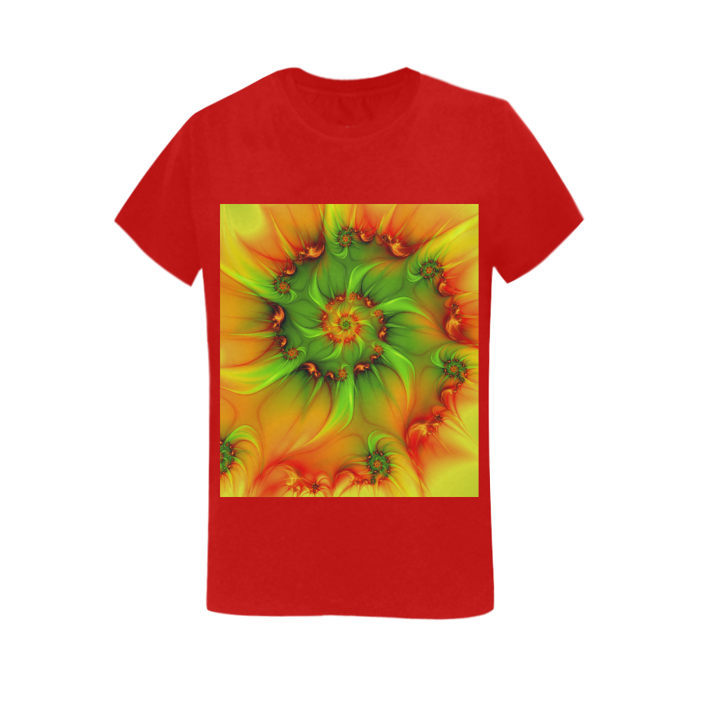 Hot Summer Green Orange Abstract Colorful Fractal Women's T-Shirt in USA Size (Two Sides Printing)