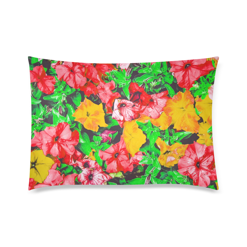 closeup flower abstract background in pink red yellow with green leaves Custom Zippered Pillow Case 20"x30" (one side)