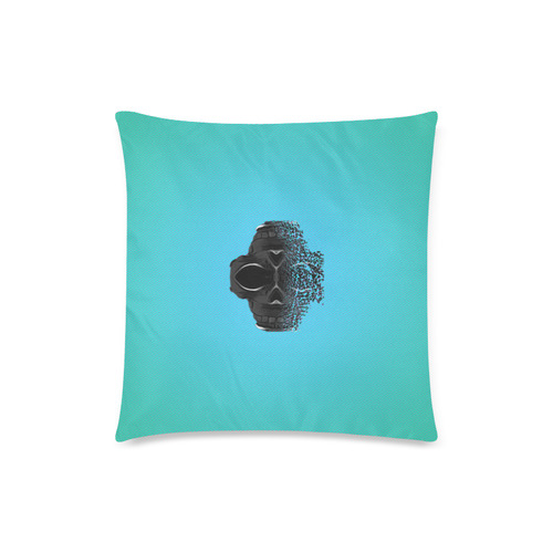 fractal black skull portrait with blue abstract background Custom Zippered Pillow Case 18"x18" (one side)