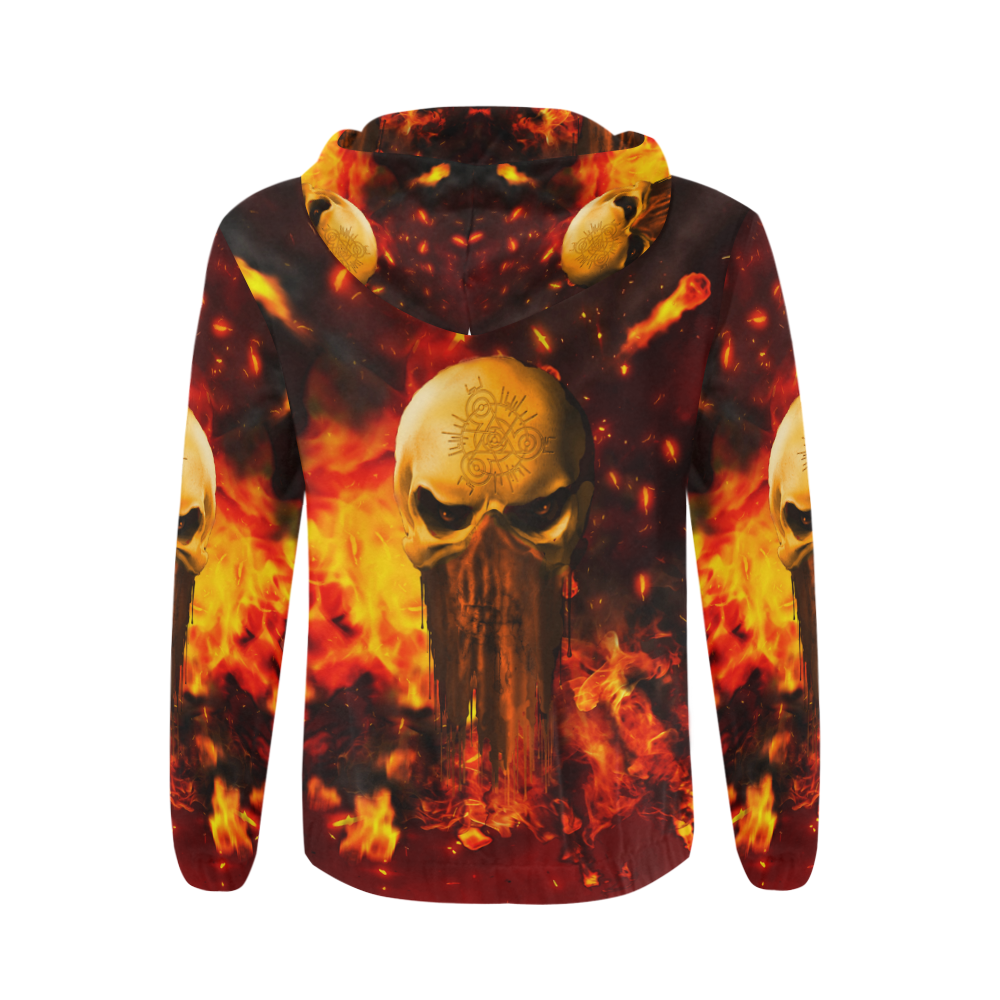 Amazing skull with fire All Over Print Full Zip Hoodie for Men (Model H14)