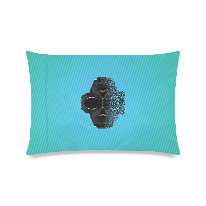 fractal black skull portrait with blue abstract background Custom Zippered Pillow Case 16"x24"(Twin Sides)