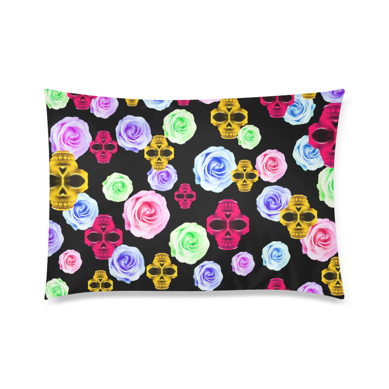skull portrait in pink and yellow with colorful rose and black background Custom Zippered Pillow Case 20"x30" (one side)