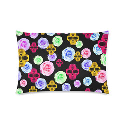 skull portrait in pink and yellow with colorful rose and black background Custom Zippered Pillow Case 16"x24"(Twin Sides)