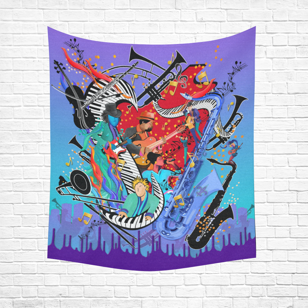 Cool Jazzy Blues Music Tapestry by Juleez Cotton Linen Wall Tapestry 51"x 60"