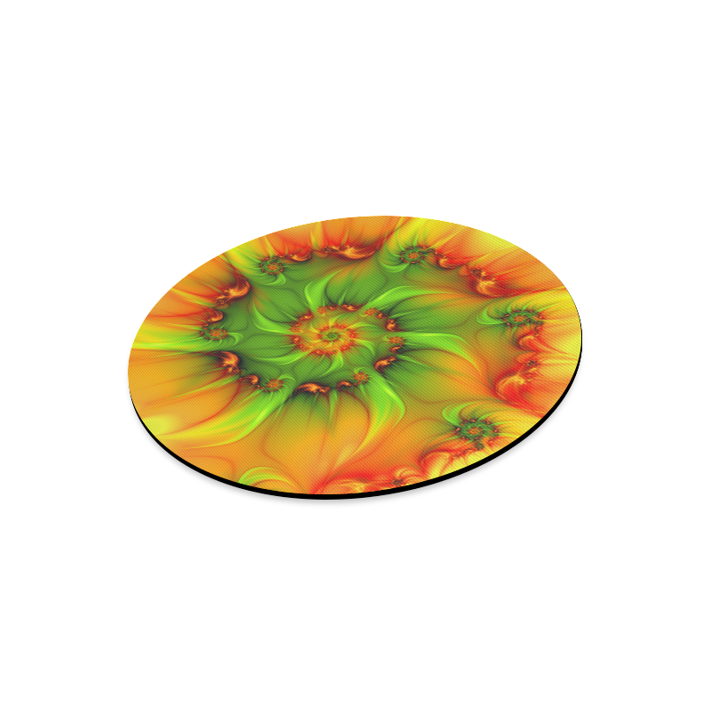 Hot Summer Green Orange Abstract Colorful Fractal Round Mousepad