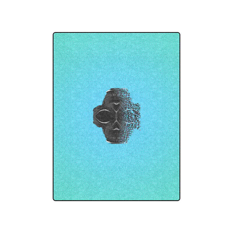fractal black skull portrait with blue abstract background Blanket 50"x60"