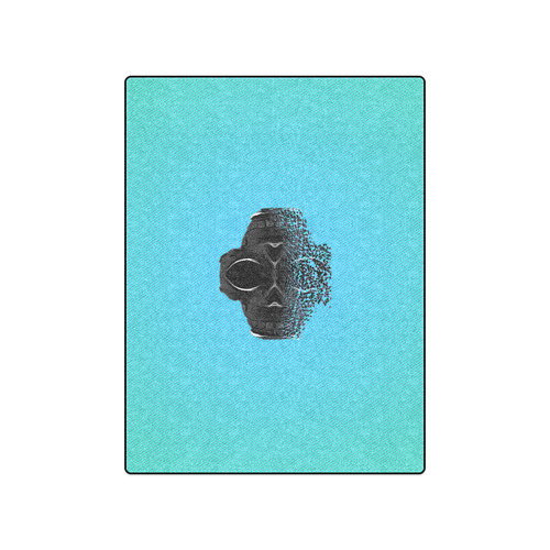 fractal black skull portrait with blue abstract background Blanket 50"x60"
