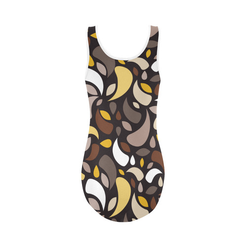 Brown Leaves And Geometric Shapes Vest One Piece Swimsuit (Model S04)