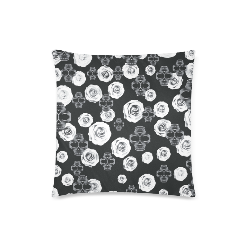 vintage skull and rose abstract pattern in black and white Custom Zippered Pillow Case 18"x18"(Twin Sides)