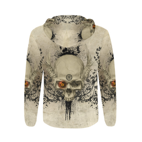 Amazing skull with wings,red eye All Over Print Full Zip Hoodie for Men (Model H14)