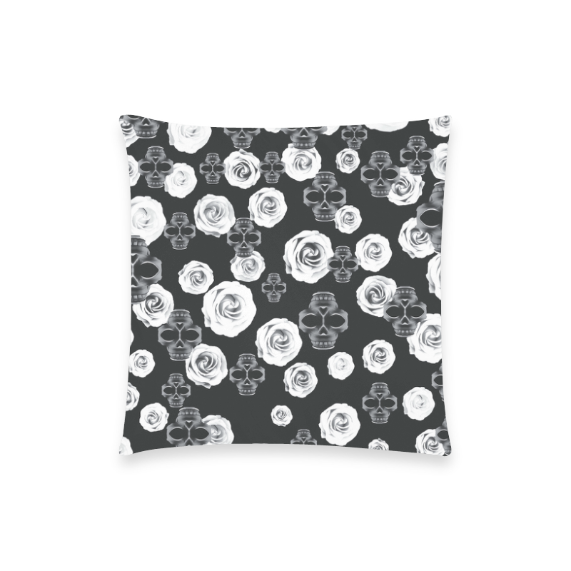 vintage skull and rose abstract pattern in black and white Custom  Pillow Case 18"x18" (one side) No Zipper