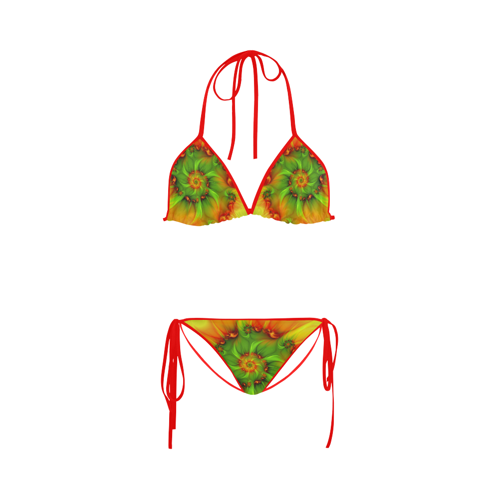 Hot Summer Green Orange Abstract Colorful Fractal Custom Bikini Swimsuit