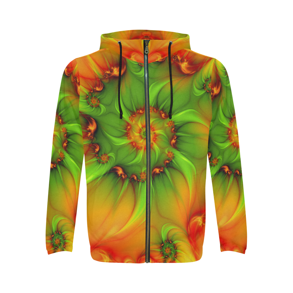 Hot Summer Green Orange Abstract Colorful Fractal All Over Print Full Zip Hoodie for Men (Model H14)