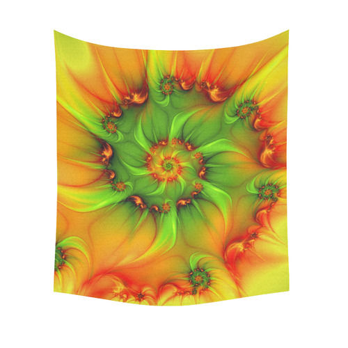 Hot Summer Green Orange Abstract Colorful Fractal Cotton Linen Wall Tapestry 51"x 60"