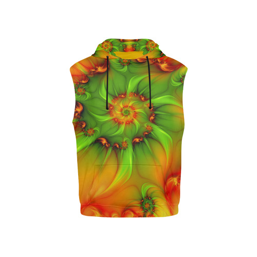 Hot Summer Green Orange Abstract Colorful Fractal All Over Print Sleeveless Hoodie for Kid (Model H15)