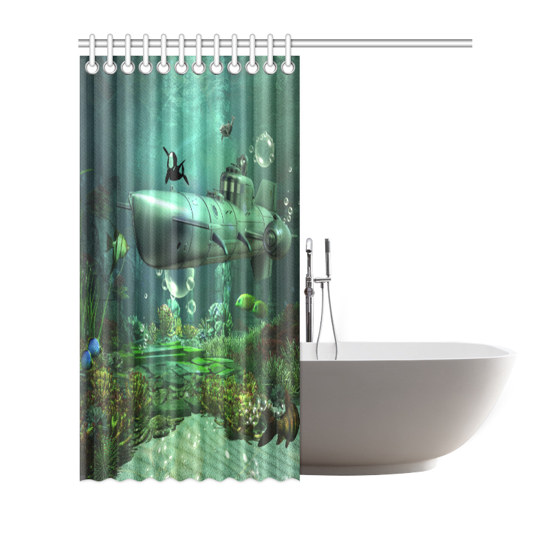 Awesome submarine with orca Shower Curtain 66"x72"